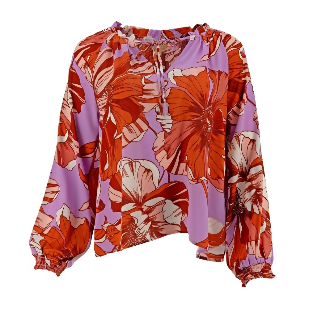 Hope & Harlow Long‎ Sleeve Printed Blouse Women's Size L